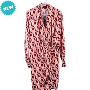 Bold Elements Wrap Dress Women's Size 1X Long Sleeve Pink Maroon Geometric Print